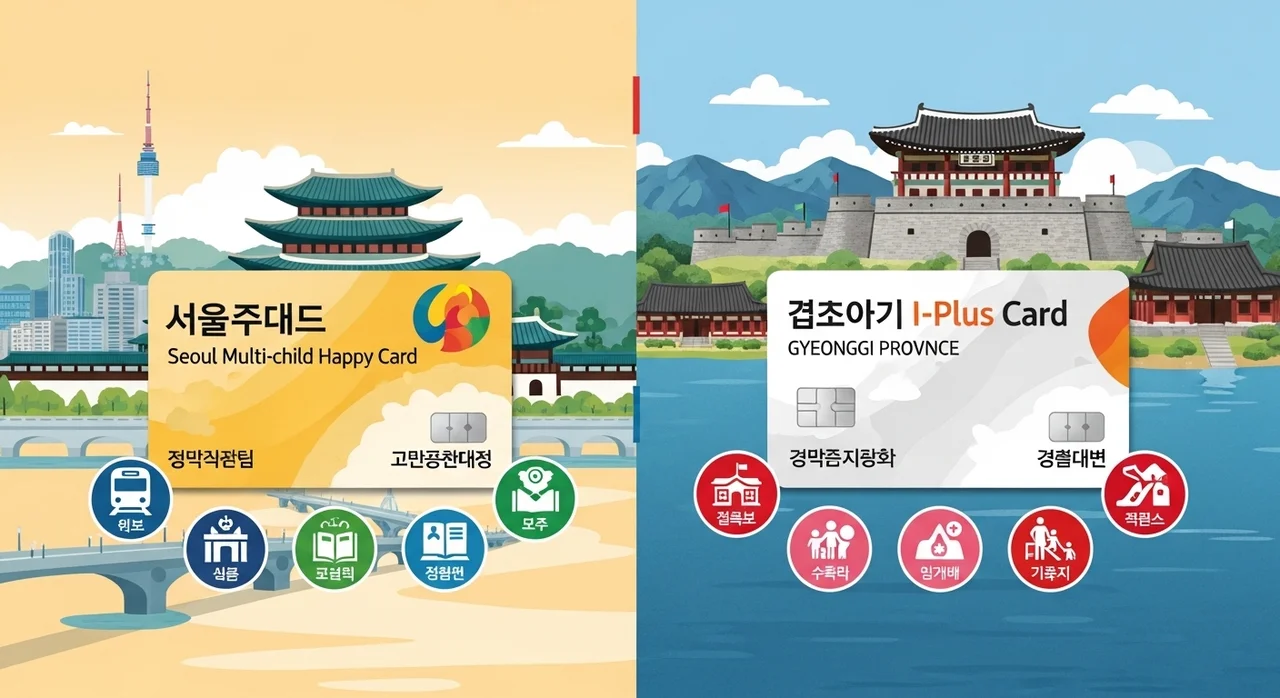 서울시 다둥이 행복카드와 경기도 아이플러스카드 상세 비교